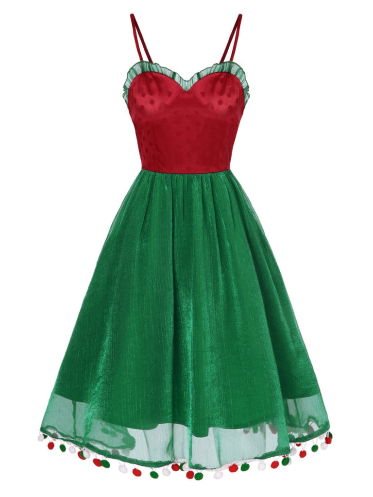 Red 1950s Christmas Polka Dot Mesh Dress: where 1950s romance meets her modern spirit