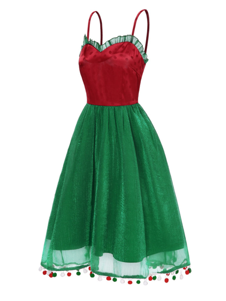 This Red 1950s Christmas Polka Dot Mesh Dress wraps her in 1950s elegance, one twirl at a time