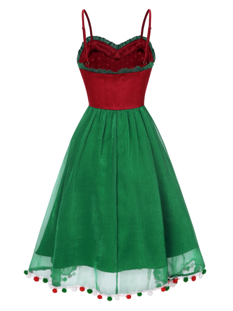 Red 1950s Christmas Polka Dot Mesh Dress — the kind of 1950s dress that makes strangers smile