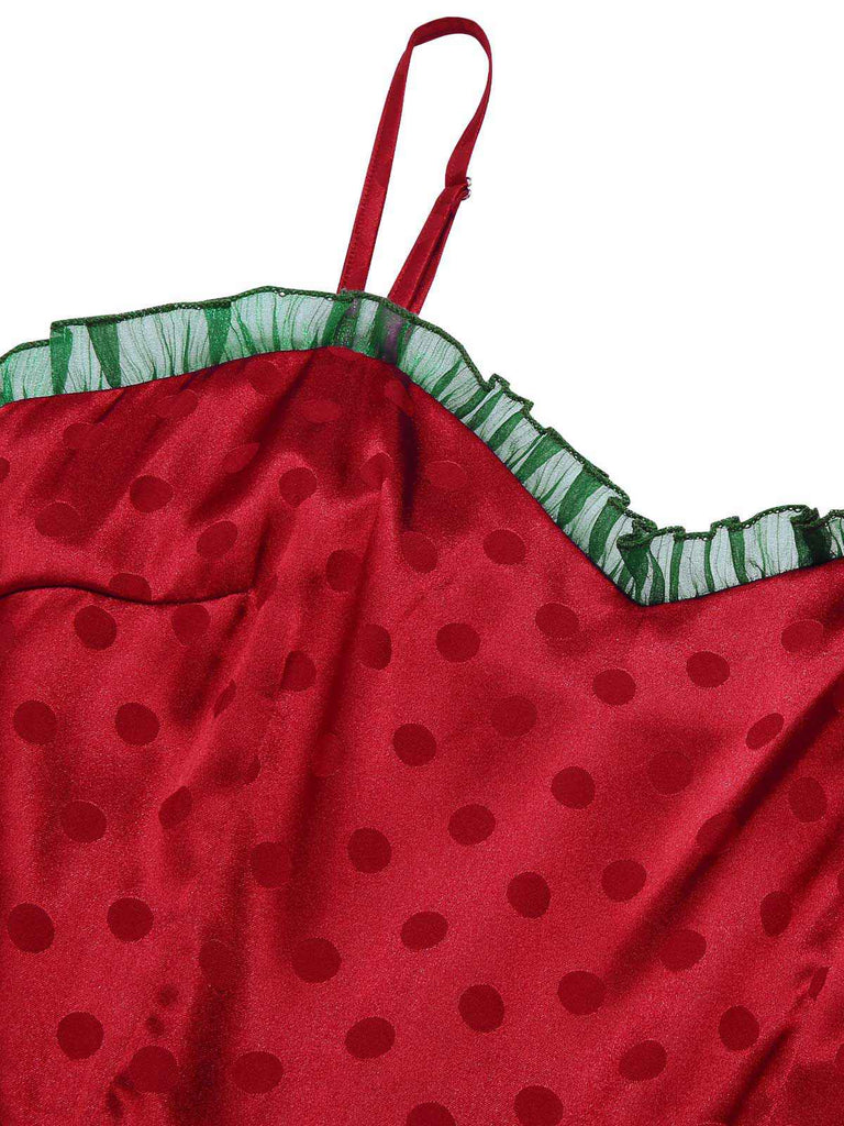 Red 1950s Christmas Polka Dot Mesh Dress — a 1950s silhouette that turns sidewalks into runways