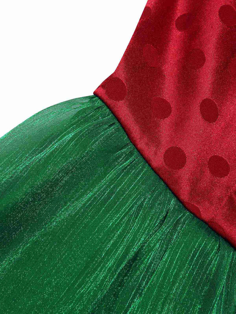 She slips into this Red 1950s Christmas Polka Dot Mesh Dress and suddenly it's a 1950s daydream
