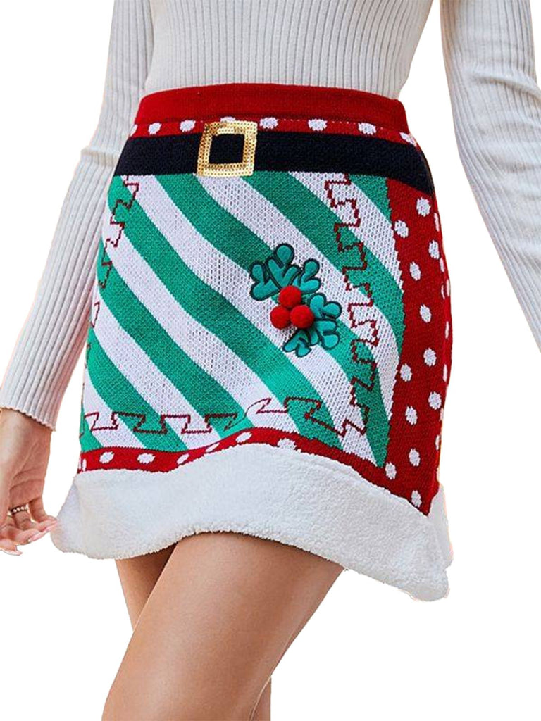 This Red 1950s Christmas Polka Dots Knit Skirt spins 1950s stories with every step