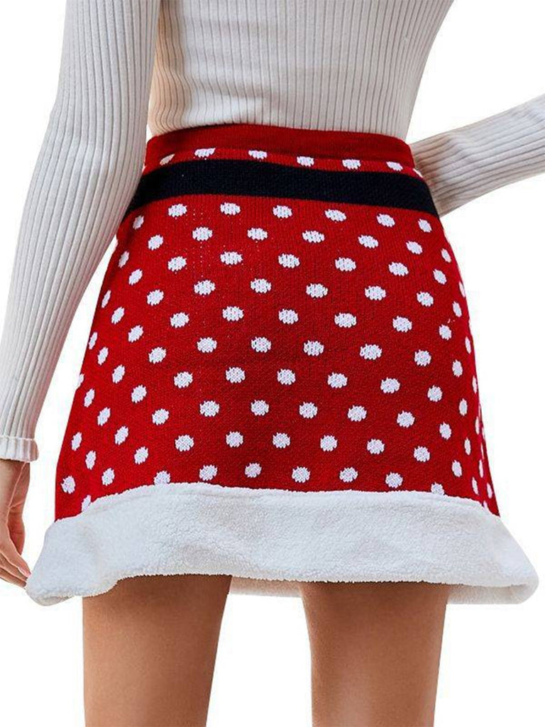 Red 1950s Christmas Polka Dots Knit Skirt — because 1950s glamour deserves an encore