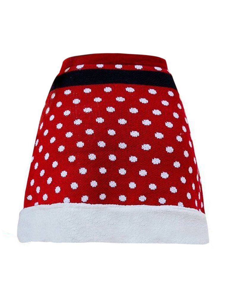 She sways in this Red 1950s Christmas Polka Dots Knit Skirt and it's pure 1950s magic