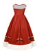 Red 1950s Christmas Strapless Bow Fur Trim Dress — the kind of 1950s dress that makes strangers smile