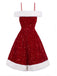 Red 1950s Cold-Shoulder Furry Sequined Dress, vintage dress, retro fashion, rockabilly, pin-up fashion - perfect for women who love vintage and retro fashion