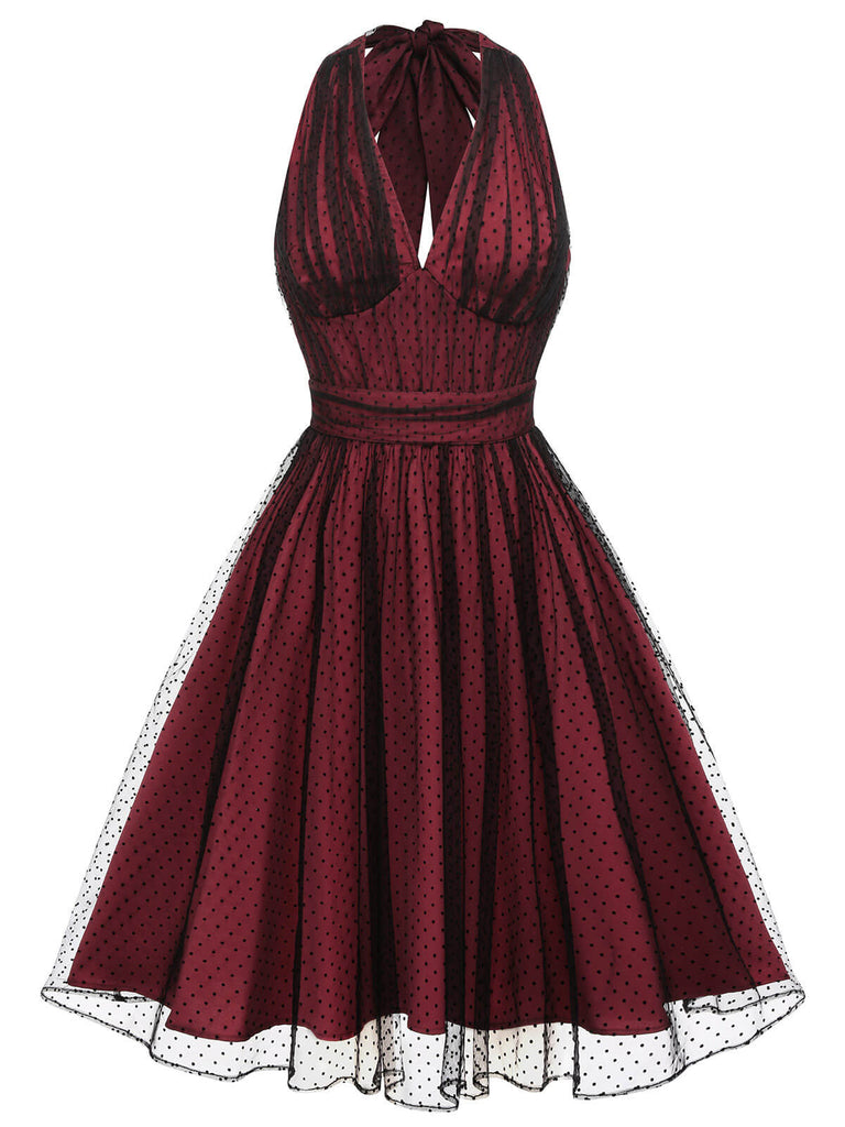 Red 1950s Dots Mesh Swing Dress: timeless style reimagined