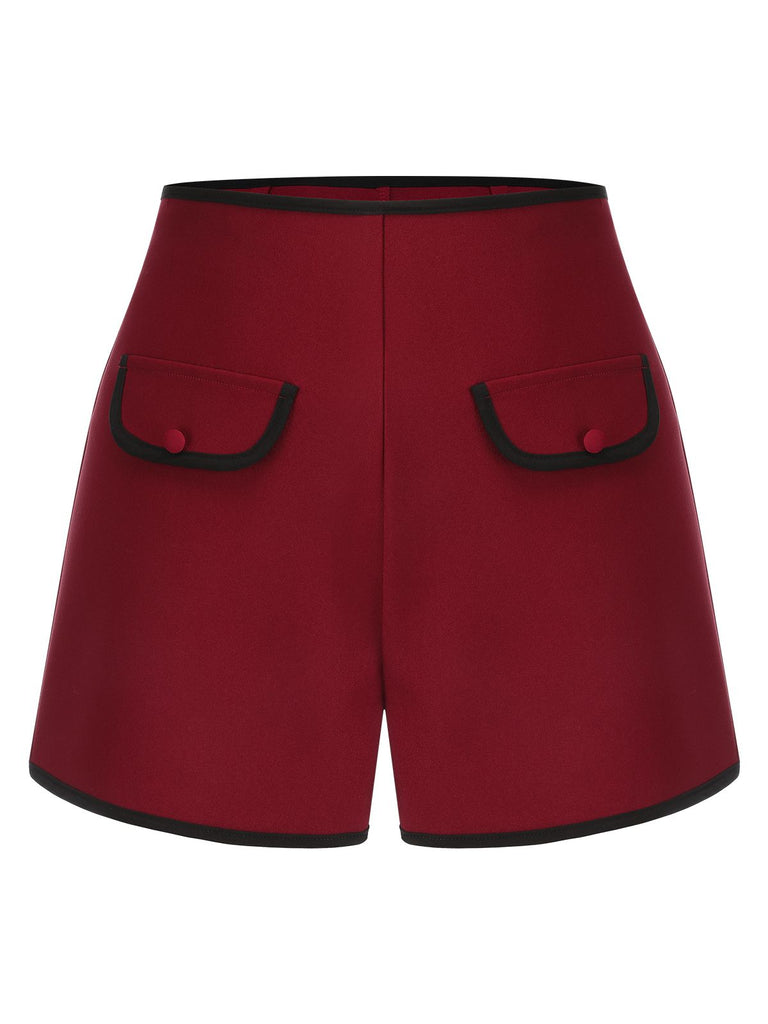 Red 1950s Elastic Waist Solid Shorts — vintage elegance for the modern woman