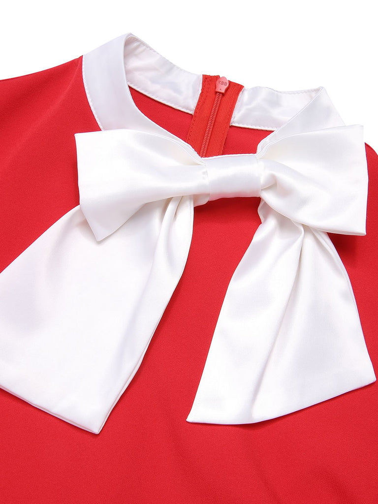 Red 1950s Elk Bow Patchwork Belt Dress, vintage dress, retro fashion, rockabilly, pin-up fashion - perfect for women who love vintage and retro fashion
