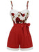 Red 1950s Floral Strap Patchwork Romper, vintage romper, retro jumpsuit - perfect for women who love vintage and retro fashion