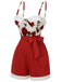 Red 1950s Floral Strap Patchwork Romper, vintage romper, retro jumpsuit - perfect for women who love vintage and retro fashion