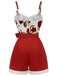 Red 1950s Floral Strap Patchwork Romper, vintage romper, retro jumpsuit - perfect for women who love vintage and retro fashion