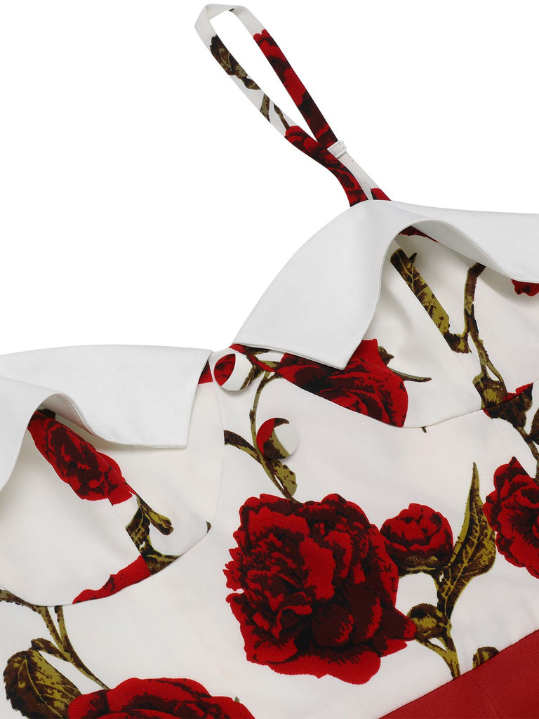 Red 1950s Floral Strap Patchwork Romper, vintage romper, retro jumpsuit - perfect for women who love vintage and retro fashion