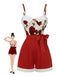 Red 1950s Floral Strap Patchwork Romper: timeless style reimagined