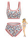 Red 1950s Floral Zigzag Trim U-Neck Tankini Set - vintage fashion, retro style for vintage lovers