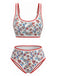 Red 1950s Floral Zigzag Trim U-Neck Tankini Set - vintage fashion, retro style for vintage lovers