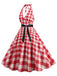 Red 1950s Gingham Plaid Halter Swing Dress: where 1950s romance meets her modern spirit