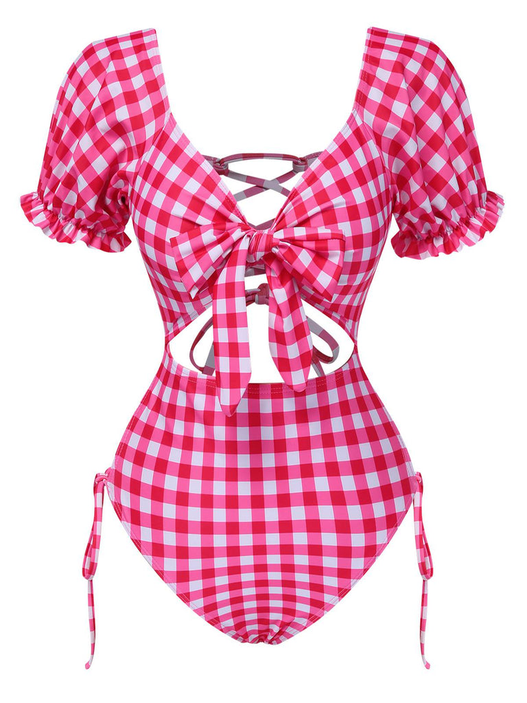 1950s Gingham Plaid Hollow Puff | 1950s | vintage swimsuit, retro beachwear