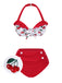 Red 1950s Halter Ruffle Cherry Bikini Set - vintage fashion, retro style, elegant red