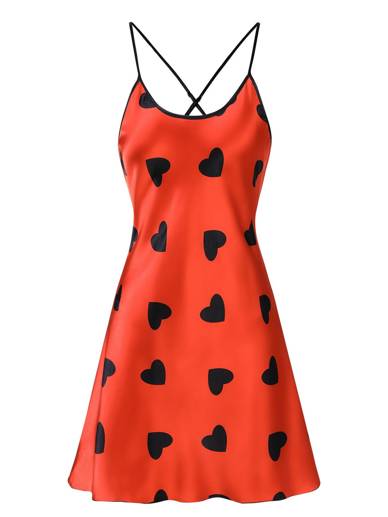 Red 1950s Heart Suspender Sleepwear, vintage fashion, retro style - perfect for women who love vintage and retro fashion