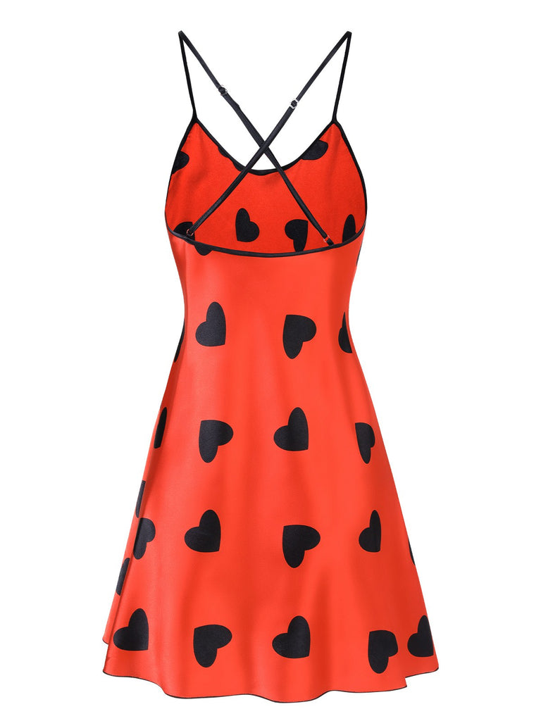 Red 1950s Heart Suspender Sleepwear, vintage fashion, retro style - perfect for women who love vintage and retro fashion