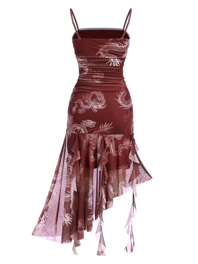 Red 1950s High-Low Halloween Dragon Mesh Dress, vintage dress, retro fashion, rockabilly, pin-up fashion - perfect for women who love vintage and retro fashion