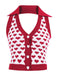 Red 1950s Knitting Heart Halter Button Tops - vintage fashion, retro style, elegant red