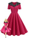 Red 1950s Lace Floral Sailor Collar Swing Dress - vintage dress, retro fashion, rockabilly
