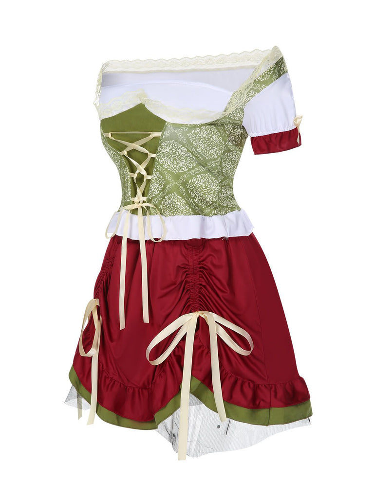 Red 1950s Lace Puff Patchwork Dress & Ribbon, vintage dress, retro fashion, rockabilly, pin-up fashion - perfect for women who love vintage and retro fashion