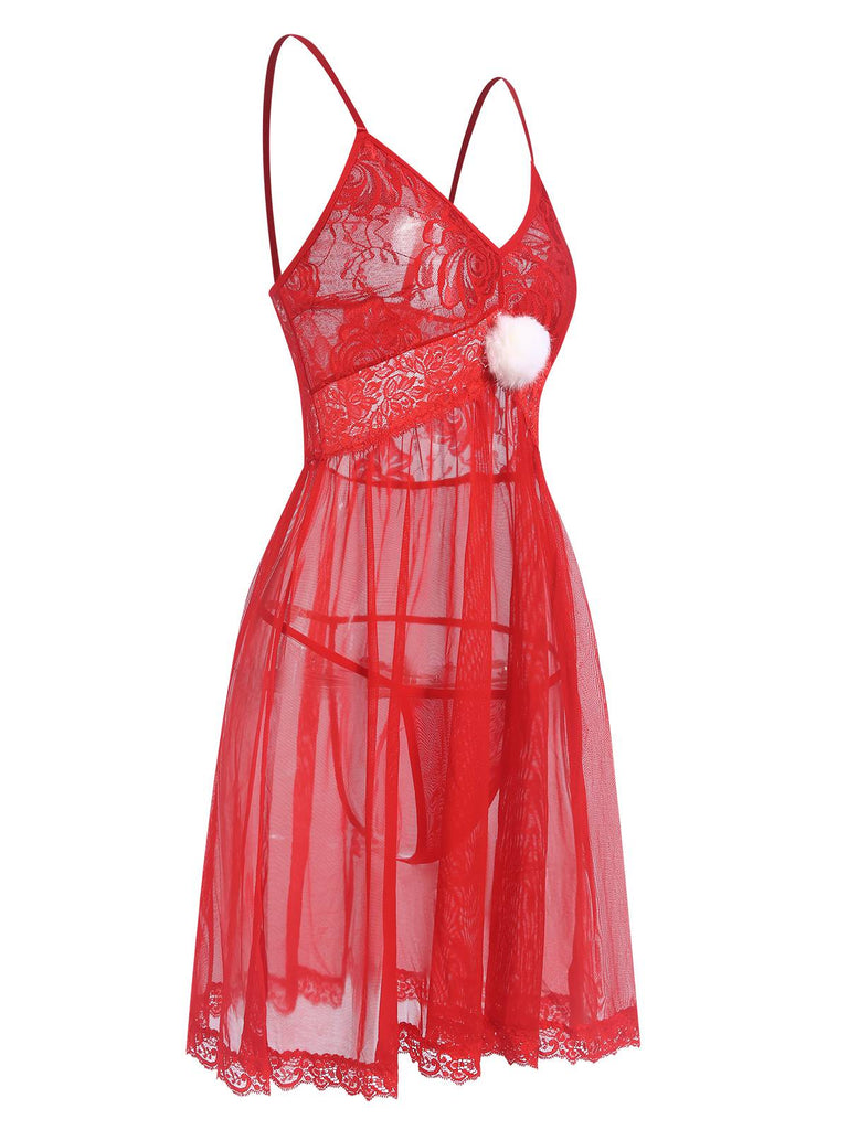 Red 1950s Lace Sheer Straps Nightgown, vintage fashion, retro style - perfect for women who love vintage and retro fashion