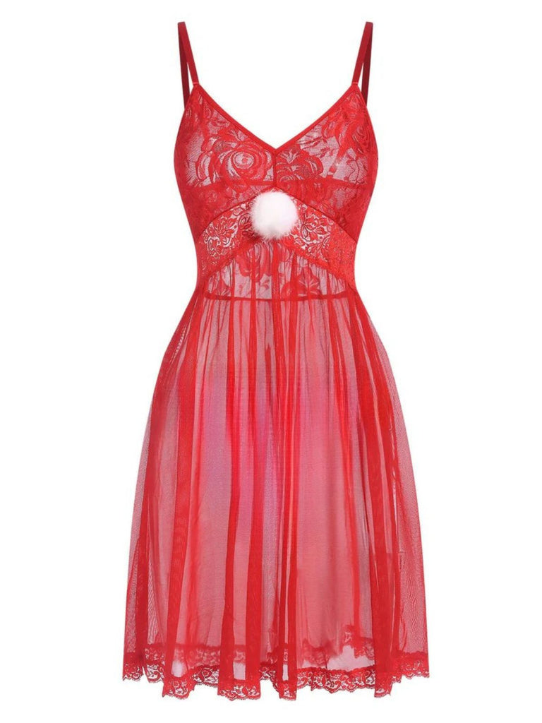 Red 1950s Lace Sheer Straps Nightgown — the kind of 1950s dress that makes strangers smile