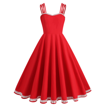 Red 1950s Lace Strap Swing Dress: timeless style reimagined