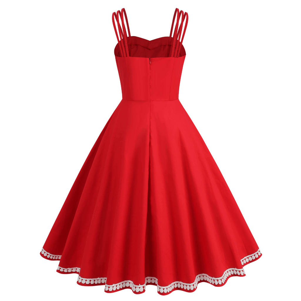 Red 1950s Lace Strap Swing Dress: timeless style reimagined