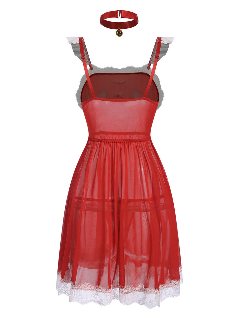 Red 1950s Lace Trimmed Sheer Nightgown, vintage fashion, retro style - perfect for women who love vintage and retro fashion