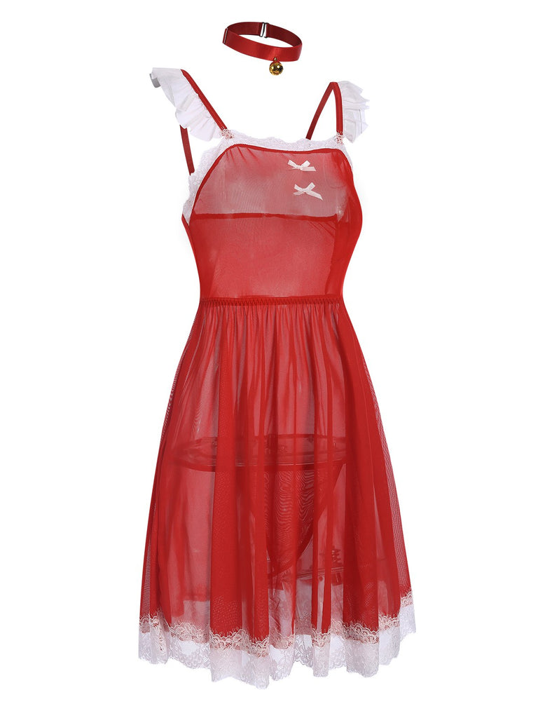 Red 1950s Lace Trimmed Sheer Nightgown, vintage fashion, retro style - perfect for women who love vintage and retro fashion
