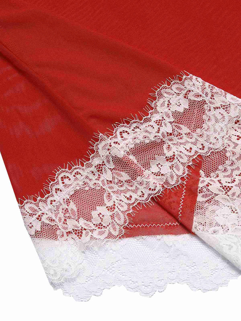 Red 1950s Lace Trimmed Sheer Nightgown, vintage fashion, retro style - perfect for women who love vintage and retro fashion