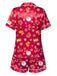 Red 1950s Lapel Christmas Print Pajama Set - vintage fashion, retro style, elegant red