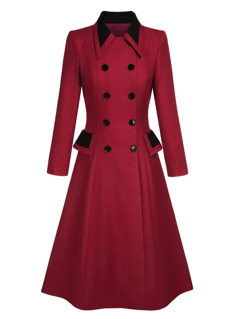 Red 1950s Lapel Double Breasted Coat - vintage fashion, retro style, elegant red
