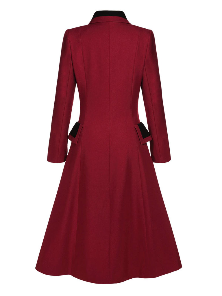 Red 1950s Lapel Double Breasted Coat - vintage fashion, retro style, elegant red