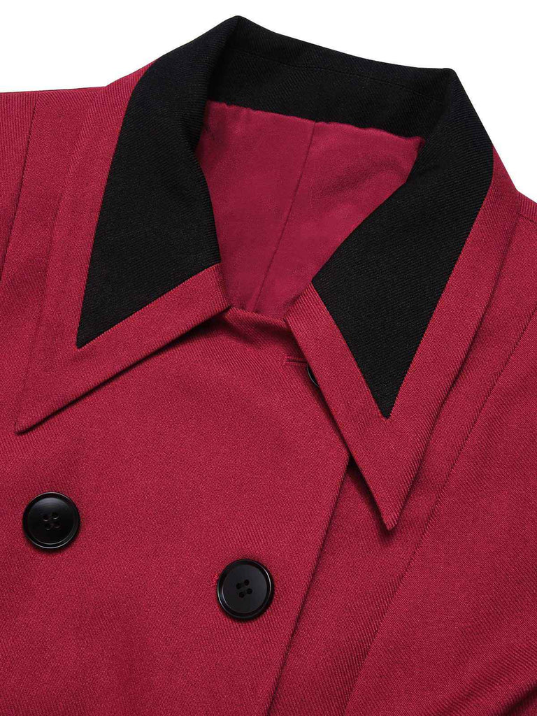 Red 1950s Lapel Double Breasted Coat - vintage fashion, retro style, elegant red