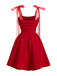 Red 1950s Mesh Bow Strap Ruched Dress - vintage dress, retro fashion, rockabilly