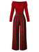 Red 1950s Off Shoulder Plaids Jumpsuit, vintage romper, retro jumpsuit - perfect for women who love vintage and retro fashion