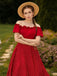 She slips into this Red 1950s Off-Shoulder Polka Dots Belted Dress and suddenly it's a 1950s daydream
