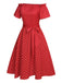 Red 1950s Off-Shoulder Polka Dots Belted Dress, vintage dress, retro fashion, rockabilly, pin-up fashion - perfect for women who love vintage and retro fashion
