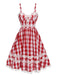 Red 1950s Plaid Lace Bow Strap Dress, vintage dress, retro fashion, rockabilly, pin-up fashion - perfect for women who love vintage and retro fashion