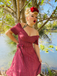 Red 1950s Plaid Ruched Sweetheart Neck Bow Dress - vintage dress, retro fashion, rockabilly