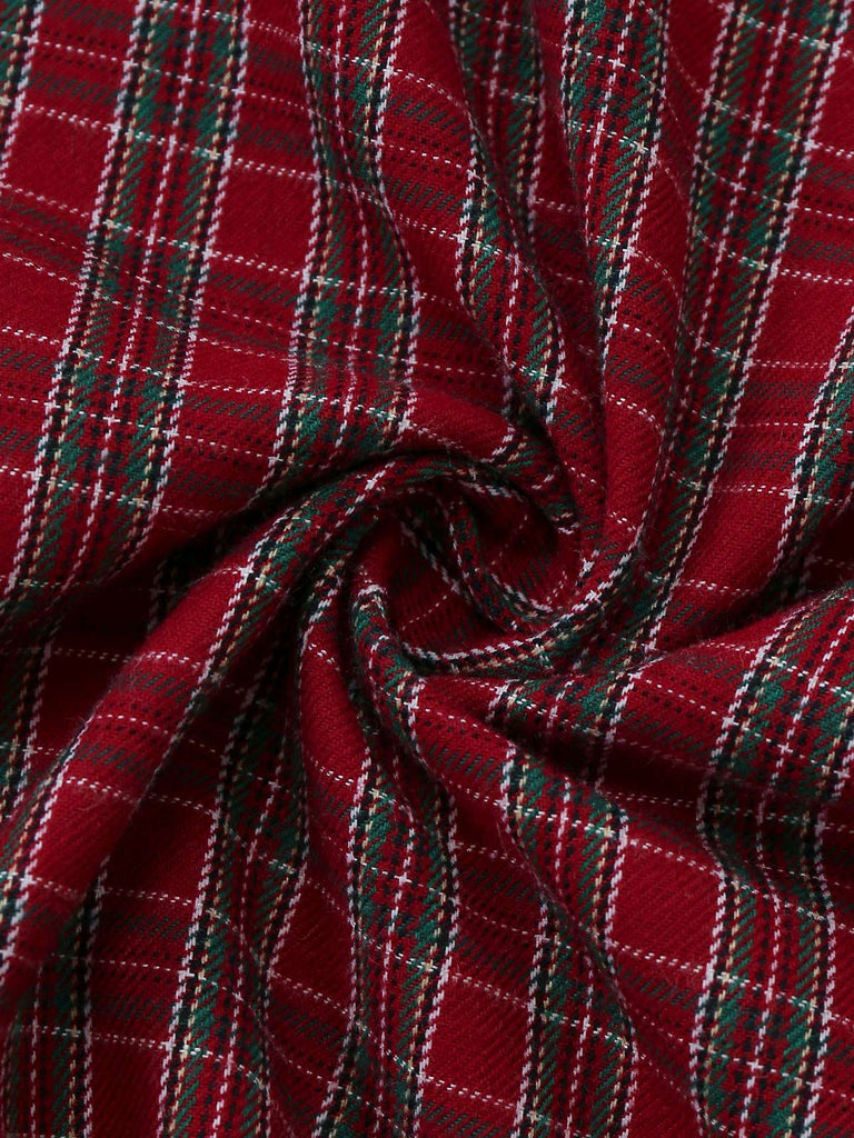 Red 1950s Plaid Ruched Sweetheart Neck Bow Dress - vintage dress, retro fashion, rockabilly