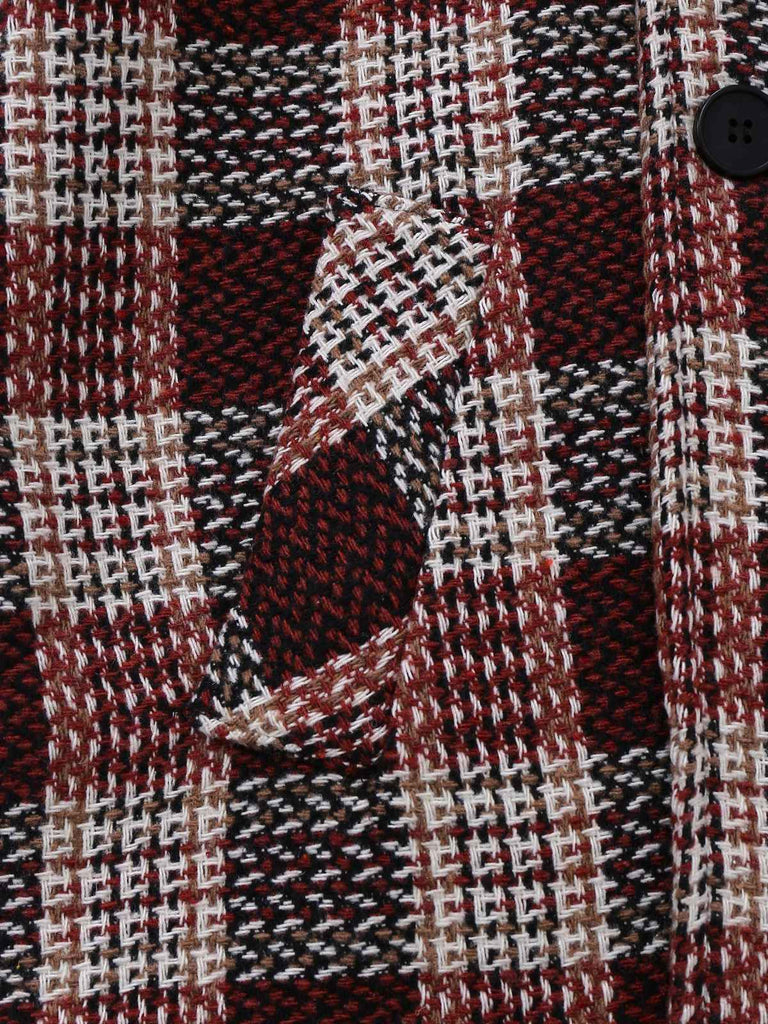 Red 1950s Plaid Tweed Stand Collar Coat - vintage fashion, retro style, elegant red