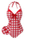 Red 1950s Plaids Added Bowknot Swimsuit, vintage swimsuit, pin-up swimwear - perfect for women who love vintage and retro fashion