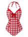 Red 1950s Plaids Added Bowknot Swimsuit, vintage swimsuit, pin-up swimwear - perfect for women who love vintage and retro fashion